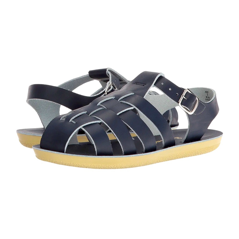Navy Salt Water Sharks Leather Sandals by Hoy Shoes Toddler Size 5